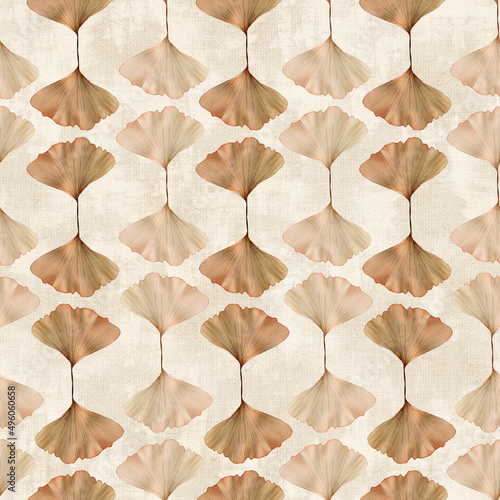 Abstract Interior Chains Style Ginkgo Biloba Leaves Seamless Pattern Fabric Textured Background Trendy Calm Upholstery Design