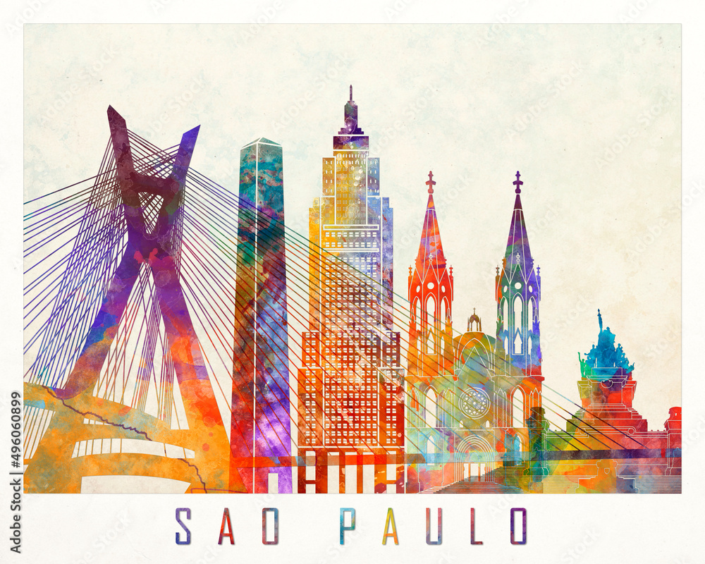 Sao Paulo landmarks watercolor poster