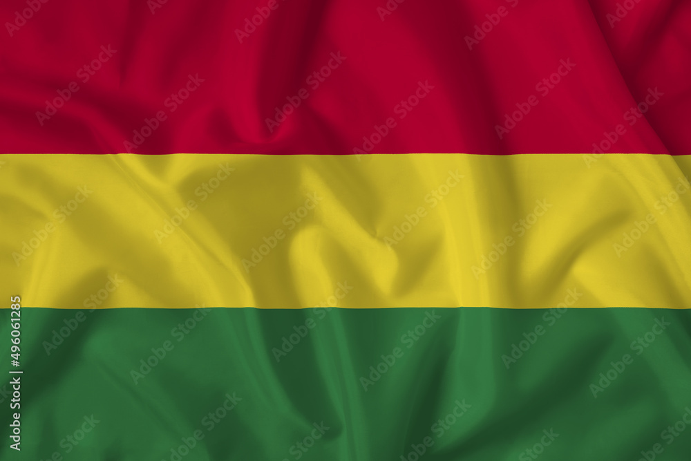 Obraz premium Bolivia flag with fabric texture. Close up shot, background