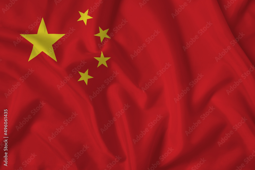 China flag with fabric texture. Close up shot, background China flag with fabric texture. Close up shot, background