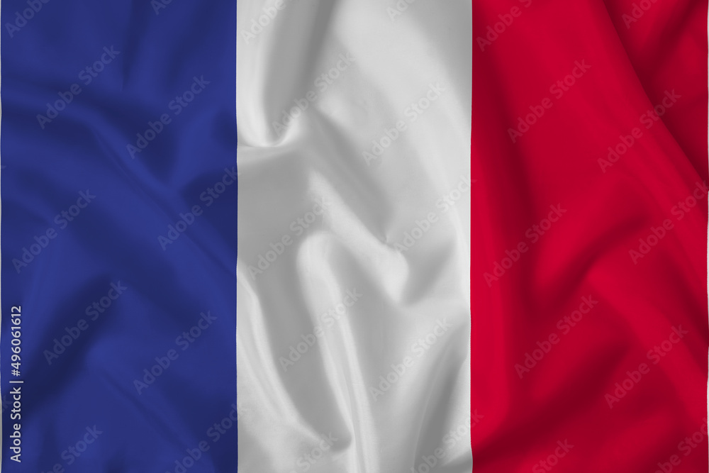 France flag with fabric texture. Close up shot, background