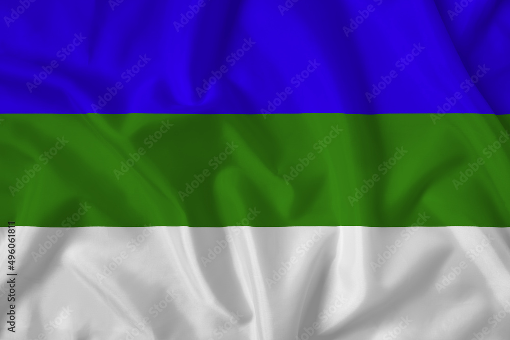 Obraz premium Komi flag with fabric texture. Close up shot, background