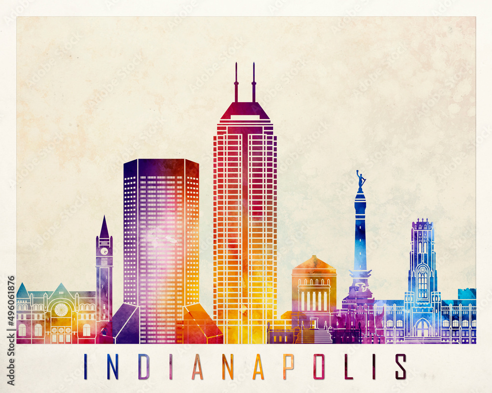 Indianapolis landmarks watercolor poster