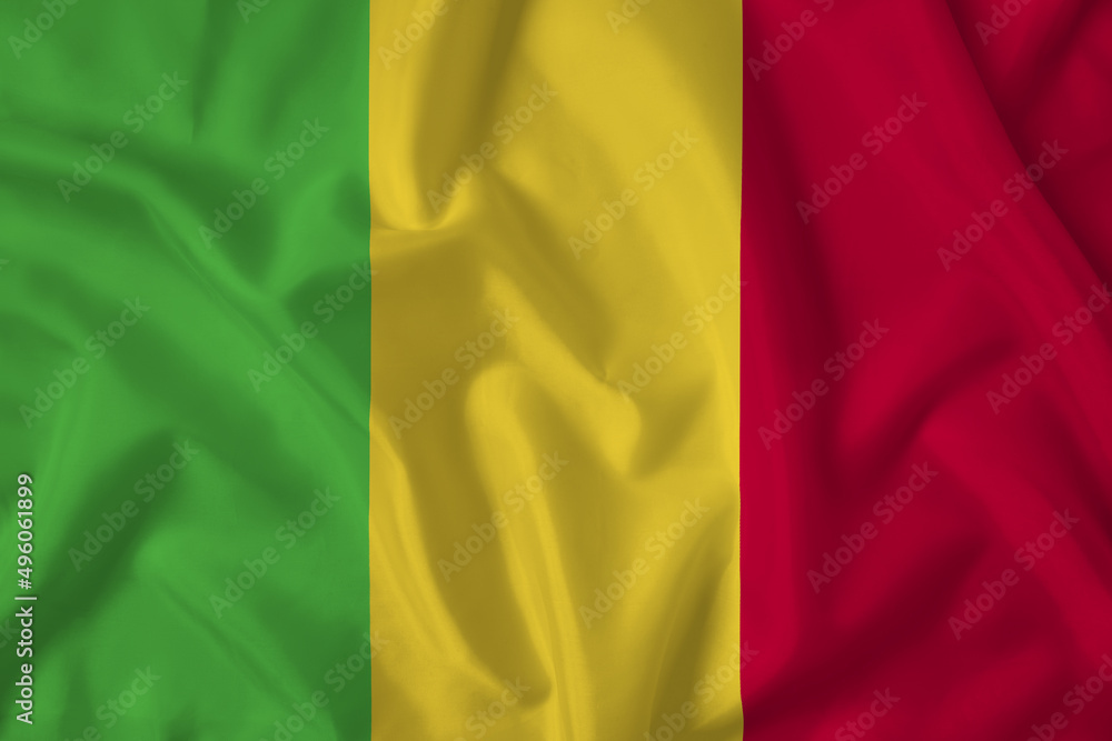Mali flag with fabric texture. Close up shot, background Mali flag with fabric texture. Close up shot, background