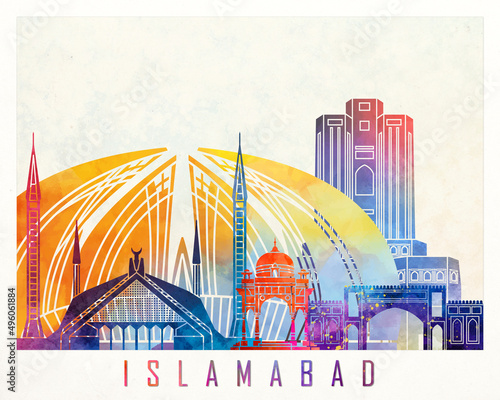 Islamabad landmarks watercolor poster