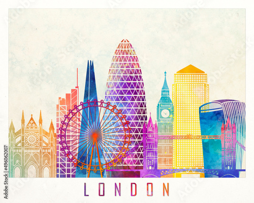 Sticker London landmarks watercolor poster