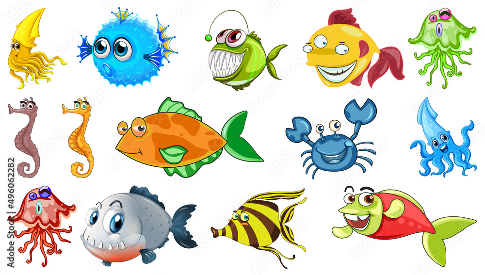 Sea animals cartoon collection