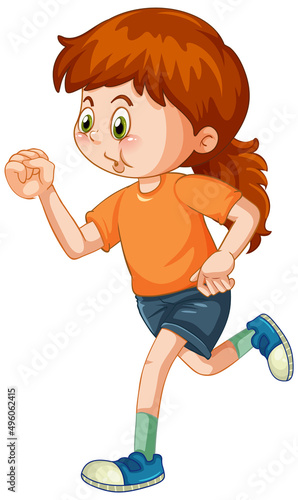 A girl running on white background