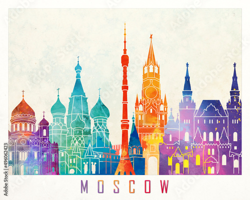 Moscow landmarks watercolor poster