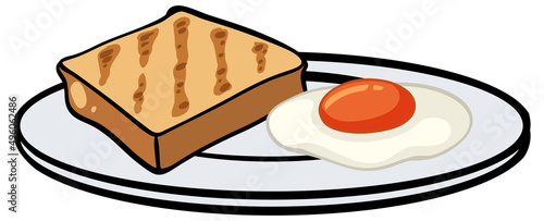 Toasted bread and fried egg on the plate