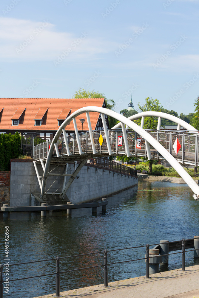 Footbridge, bridge of Lovers over Brda River on Mill Island, Bydgoszcz, Poland