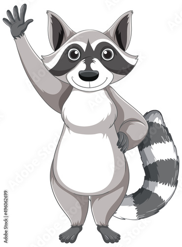 Cute cartoon raccoon standing on white background