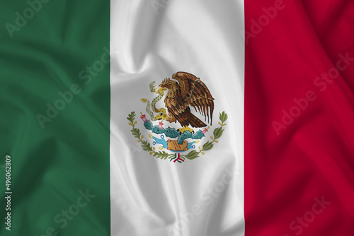 Mexico flag with fabric texture. Close up shot, background