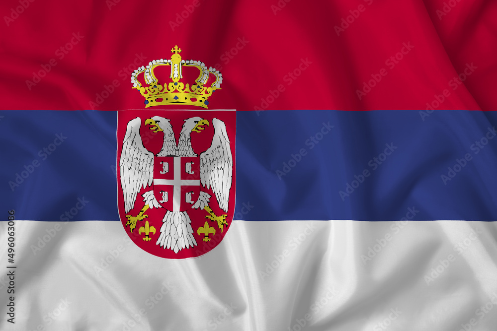 Serbia flag with fabric texture. Close up shot, background Serbia flag with fabric texture. Close up shot, background