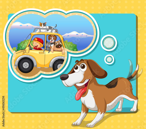 A frame with a dog with an empty callout