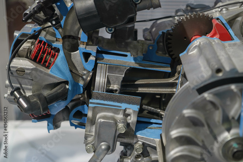 Undercarriage parts of a car, showing materials, wheels, shocks, engines