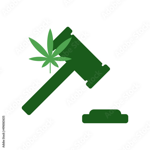 weed legalisation vector icon. Gavel and marijuana