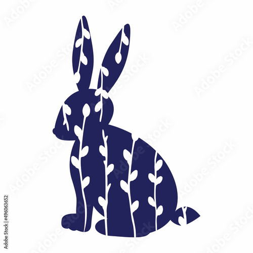 Silhouette of an Easter hare with sprigs of willow