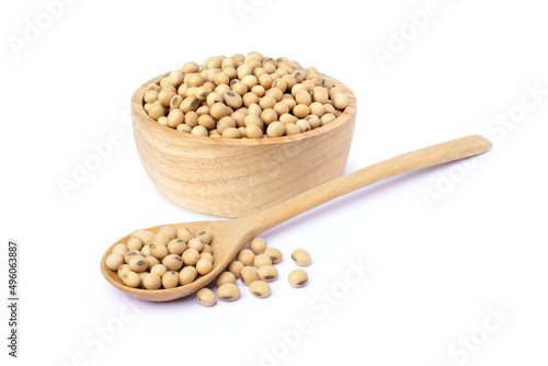 wooden spoon with soybeans