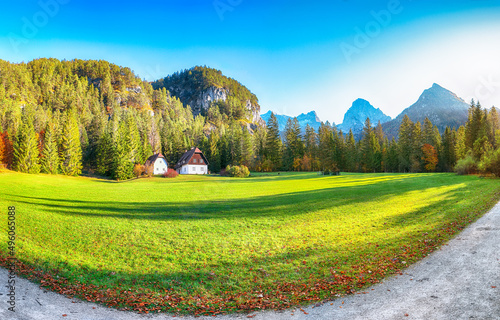 Gorgeous autumn scene of meadow near Schiederweiher photo