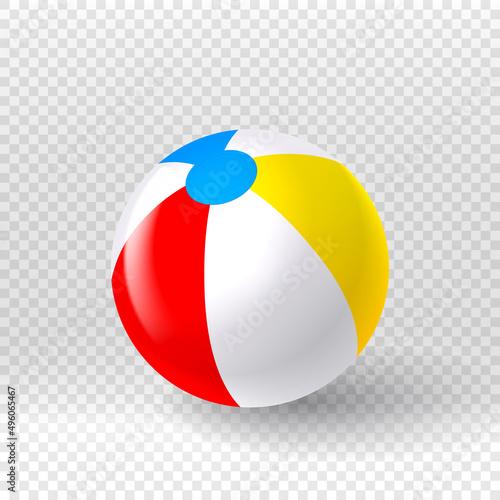 Inflatable ball isolated on checkered background. Vector illustration with realistic 3d beach ball. 3d realistic vector object isolated on checkered background.