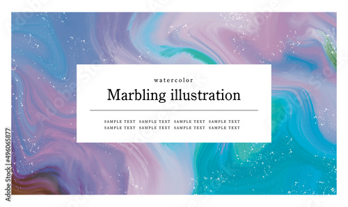 マーブリングイラストのラベル素材 背景素材