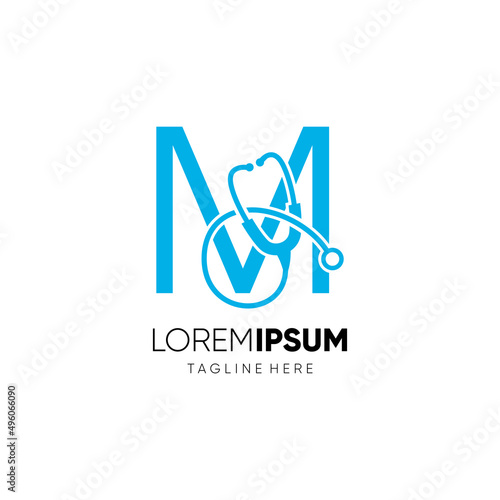 Letter M Stethoscope Logo Design Vector Icon Graphic Emblem Illustration 