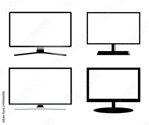 Set of TV flat screen lcd, plasma, tv mock up. white blank HD monitor 6K TV flatmockup. Modern video panel white flatscreen.Vector Illustration. Widescreen show your business presentation on display.