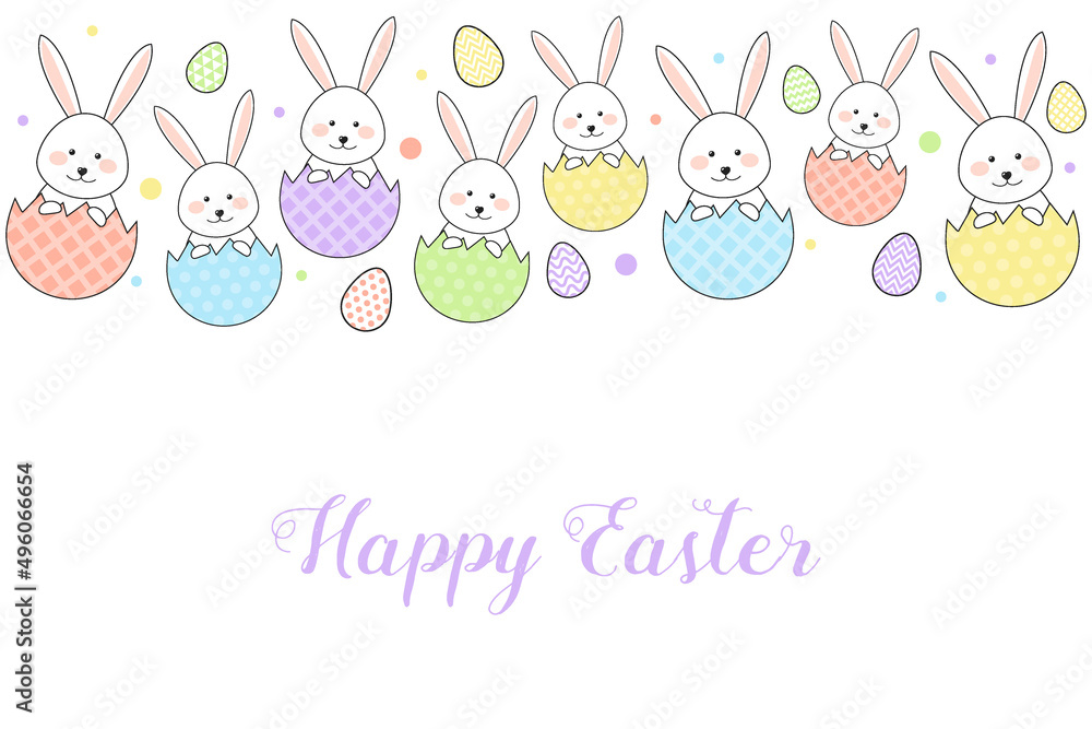 Colourful greeting card with Easter rabbits and eggs. Vector Colourful greeting card with Easter rabbits and eggs. Vector
