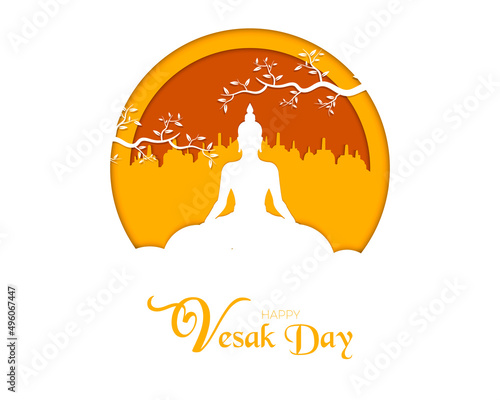 Happy Vesak Day With Buddha Paper Style