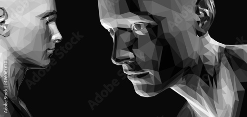 Abstract digital human head. Time to think. Minimalistic design for business presentations, flyers or posters. 3d vector illustration.