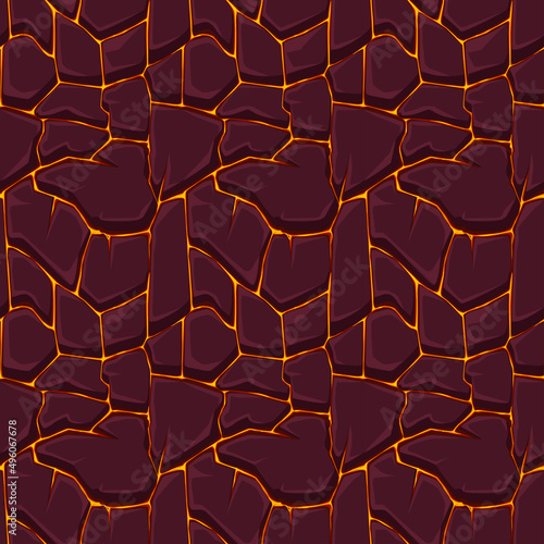 Seamless lava or fire pattern with stones for graphic design.