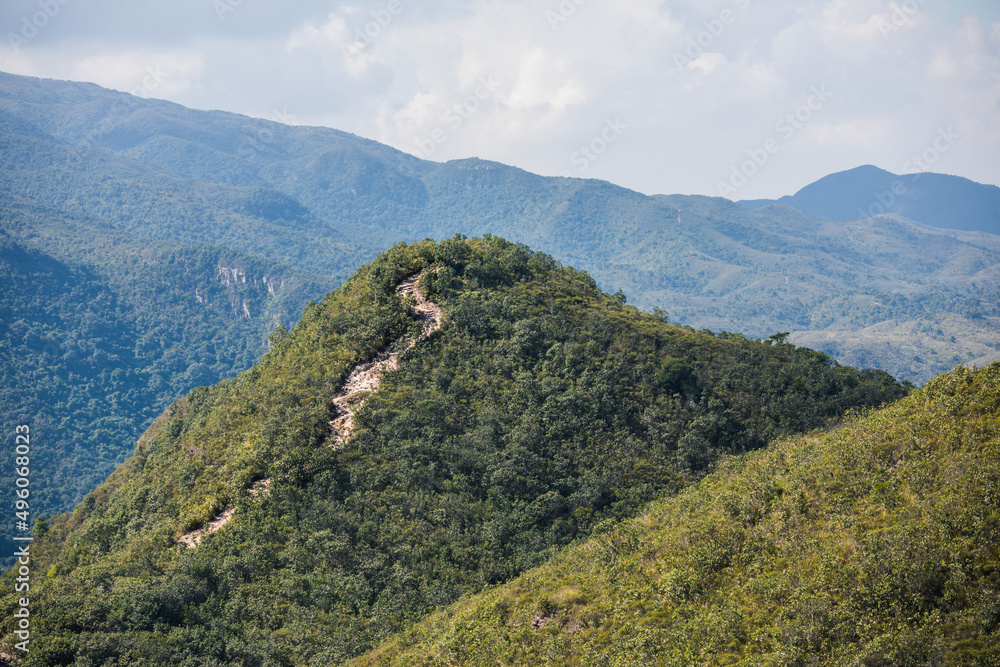 Hiking Footpath on mountains, countryside of Hong Kong, daytime, outdoor