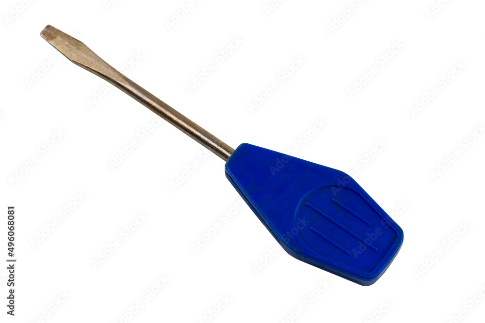 Screwdriver. Blue. Close-up. Isolated on a white background. Screwdriver. Blue. Close-up. Isolated on a white background.