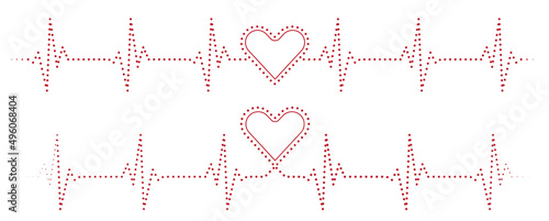 Heart cardiogram dotted line, EKG, ECG heartbeat line with hearts to use in love concept, healthcare,  medical care, cardiology projects. Healthy lifestyle design set with hearts.
