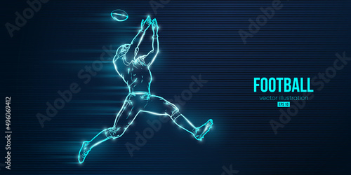 Abstract silhouette of a NFL american football player man in action isolated blue background. Vector illustration