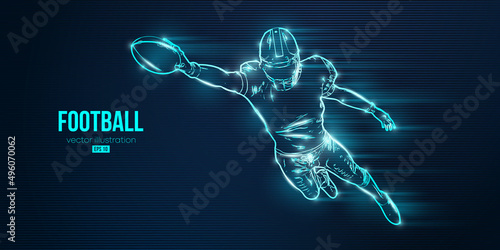 Abstract silhouette of a NFL american football player man in action isolated blue background. Vector illustration