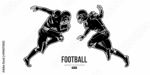 Abstract silhouette of a NFL american football player man in action isolated white background. Vector illustration