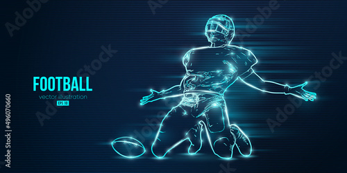 Abstract silhouette of a NFL american football player man in action isolated blue background. Vector illustration