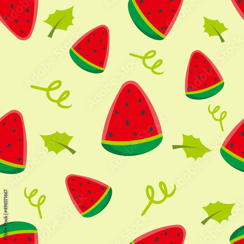 Fototapeta Naklejka Na Ścianę i Meble -  Seamless pattern watermelon on green background