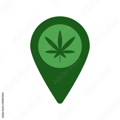 Geolocation tag with weed leaf vector icon