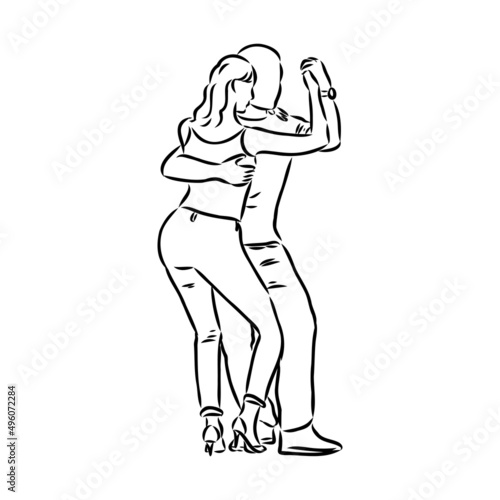 Latin dance couple, coloring book vector illustration of sensual bachata and salsa