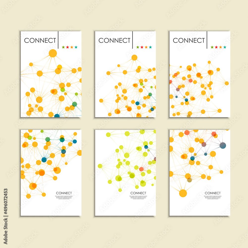 Vector connect lines and dots. Molecule geometric graphic communication. Cover template for technology