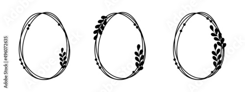Abstract floral frame.Easter egg frame.Set of geometric one line oval frame.Hand drawing circle.Simple stripes.