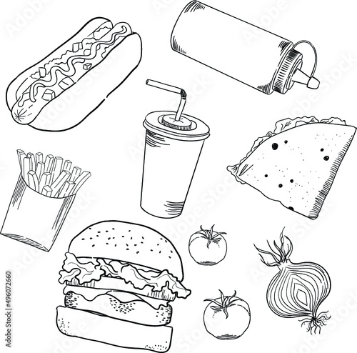 mural-wallpaper- restaurant | fast food icons set