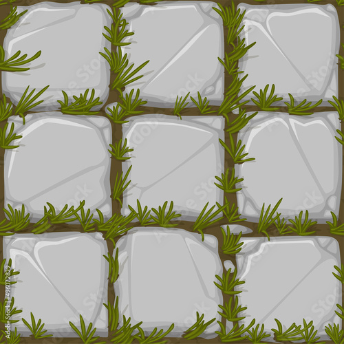 seamless stonework texture on grass, vector illustration