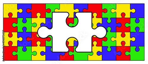 Cartoon autism ribbon. Vector world awareness day. Jigsaw line pattern. puzzle pieces icon or pictogram. Autism spectrum disorder (ASD) is a neurological and developmental disorder with social skills.