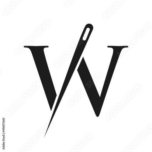Initial Letter W Tailor Logo, Needle and Thread Combination for Embroider, Textile, Fashion, Cloth, Fabric Template