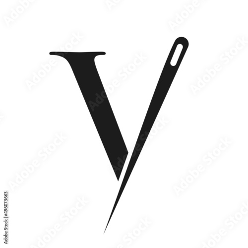 Initial Letter V Tailor Logo, Needle and Thread Combination for Embroider, Textile, Fashion, Cloth, Fabric Template