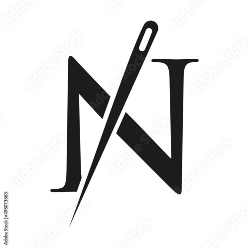 Initial Letter N Tailor Logo, Needle and Thread Combination for Embroider, Textile, Fashion, Cloth, Fabric Template